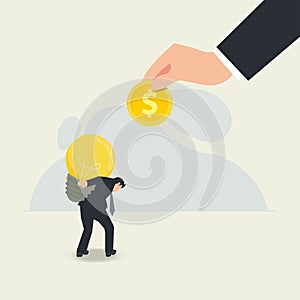 Businessman carrying idea light bulb exchanged for money design vector illustration