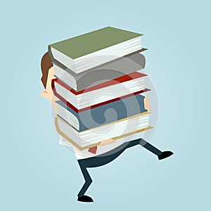 Businessman carrying a stack of books