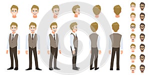 Businessman cartoon character head set and animation. Flat icon design vector