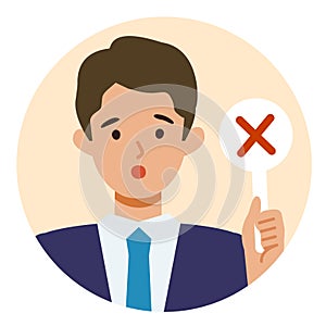 BusinessMan cartoon character. People face profiles avatars and icons. Close up image of man having warning expression