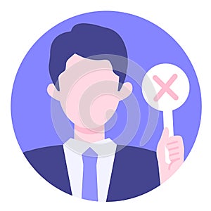 BusinessMan cartoon character. People face profiles avatars and icons. Close up image of man having warning expression