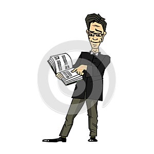 Businessman Cartoon Character reading a book, isolated on a white background