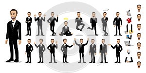 Businessman cartoon character set. Handsome business man in office style smart suit . Vector illustration 198