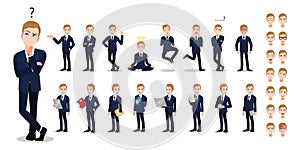 Businessman cartoon character set. Vector illustration 198