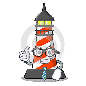 Businessman cartoon realistic red lighthouse building