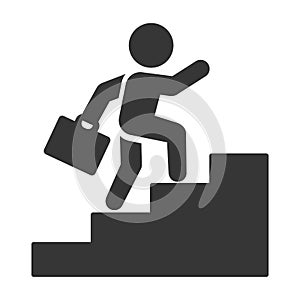 Businessman with Case Walk Up Stairs Icon. Vector