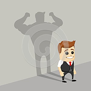 Businessman casting strong man shadow, vector.