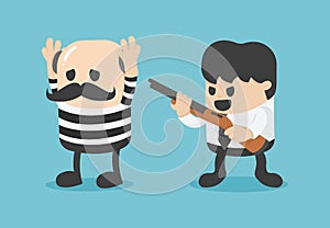 Businessman catch thief. Vector illustration.