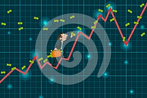 Businessman catching money climbing upward Graph