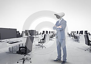 Businessman with CCTV head at office