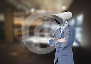 Businessman with CCTV head at office