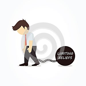 Businessman chained to his limiting beliefs.