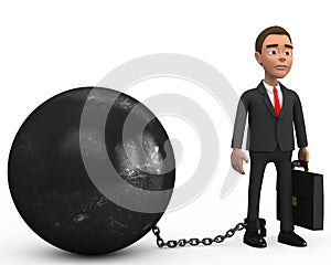 Businessman chained to a large ball