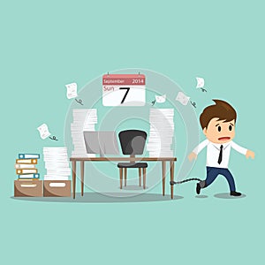 Businessman chained to the office desk on sunday vector illustration photo