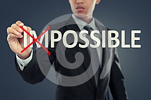 Businessman changing word impossible into possible