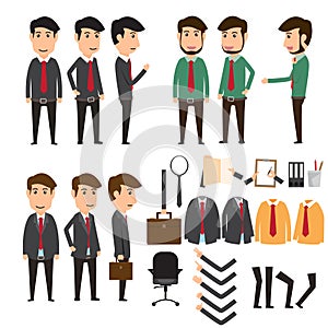 Businessman character creation set in various pose. business con