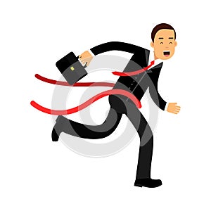 Businessman character crossing finish line, business challenge and success Illustration