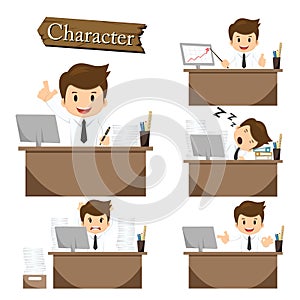 Businessman character on office set vector