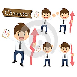 Businessman character present growing and present descending set