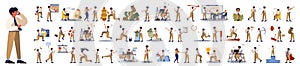 Businessman character set. Poses and meeting, data and hero. Character