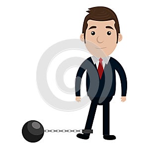 Businessman character with slave fetter icon