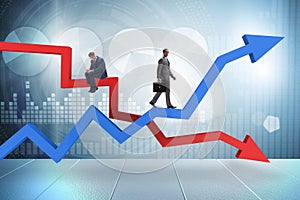 The businessman with charts of growth and decline