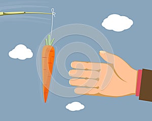 Businessman chases carrot bait. Vector illustration