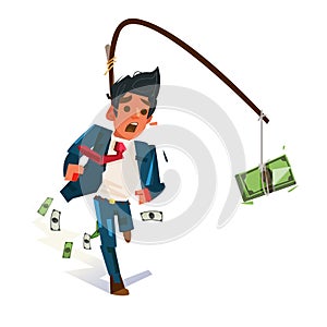 Businessman chasing for money. money trap concept. work hard for