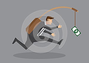 Businessman Chasing After Own Money Bait Vector Illustration
