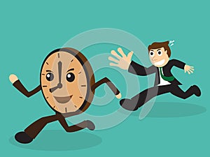 Businessman chasing a running clock