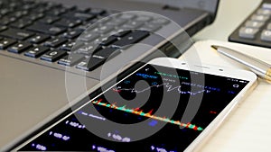 Businessman checking stock market dataÃ Â¸Â¡Stock Market Application for Mobile, Analyzing Data Stock Market on Mobile Young