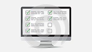 Businessman checklist with computer. Check list icon flat vector