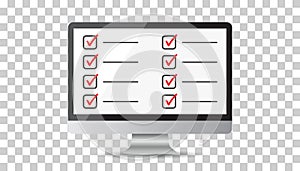 Businessman checklist with computer. Check list icon flat vector