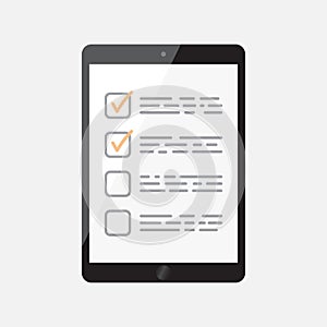 Businessman checklist with tablet. Check list icon flat vector i