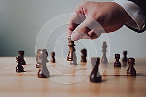 Businessman with chess board game. Plan stratgy and tactic concept