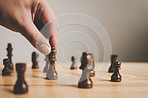 Businessman with chess board game. Plan stratgy and tactic concept