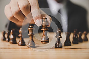 Businessman with chess board game. Plan stratgy and tactic concept