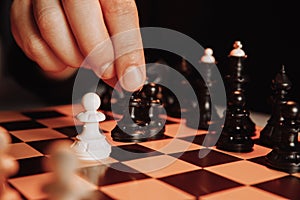 Businessman with chess board game. Plan stratgy and tactic concept