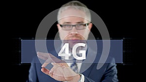 Businessman chooses 3G, 4G and 5G digital options on the modern touchscreen display