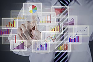 Businessman choosing chart on business interface