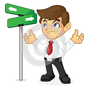 Businessman choosing direction in crossroad