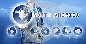 Businessman choosing north america continent