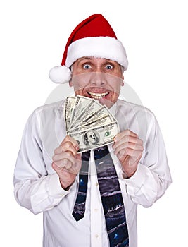 Businessman Christmas Bonus Santa Claus Hat Money