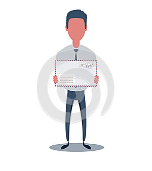 Businessman or clerk. Male character in trendy simple style with objects, flat vector illustration.
