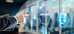 Businessman clicks Compliance Rules Law Business Technology concept