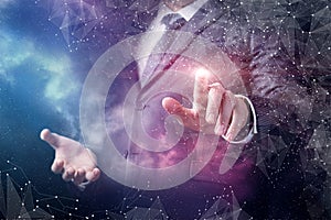 Businessman clicks in network connections