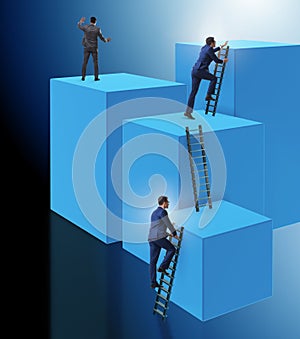 Businessman climbing blocks in challenge business concept