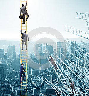 Businessman climbing career ladder in business concept