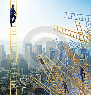 Businessman climbing career ladder in business concept