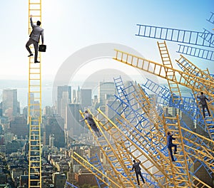 Businessman climbing career ladder in business concept